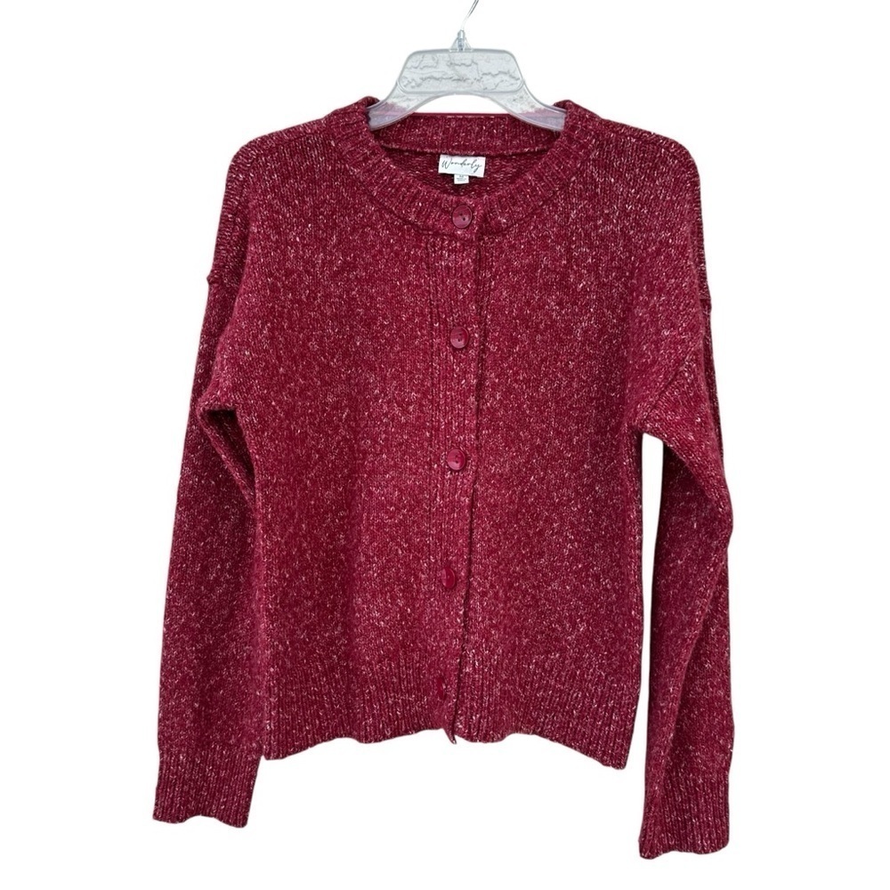 Wonderly Mauve Marled Knit Button Front Cardigan, M